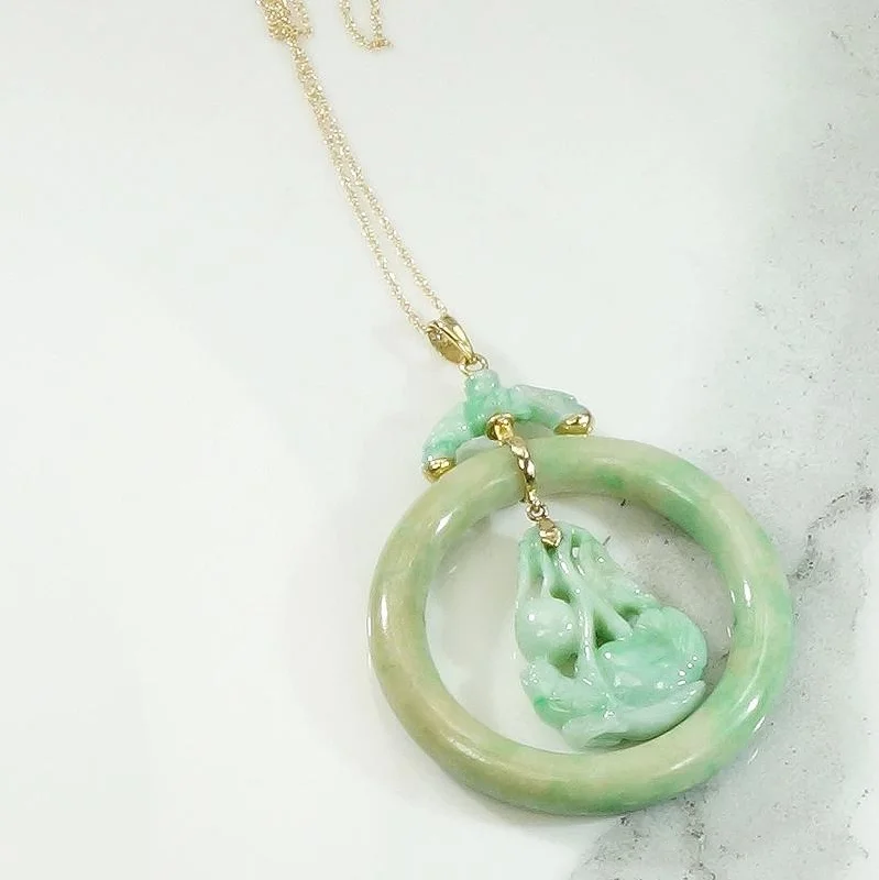 delicate crystal necklaces for women -Carved Jade Cherries with Gold Pendant