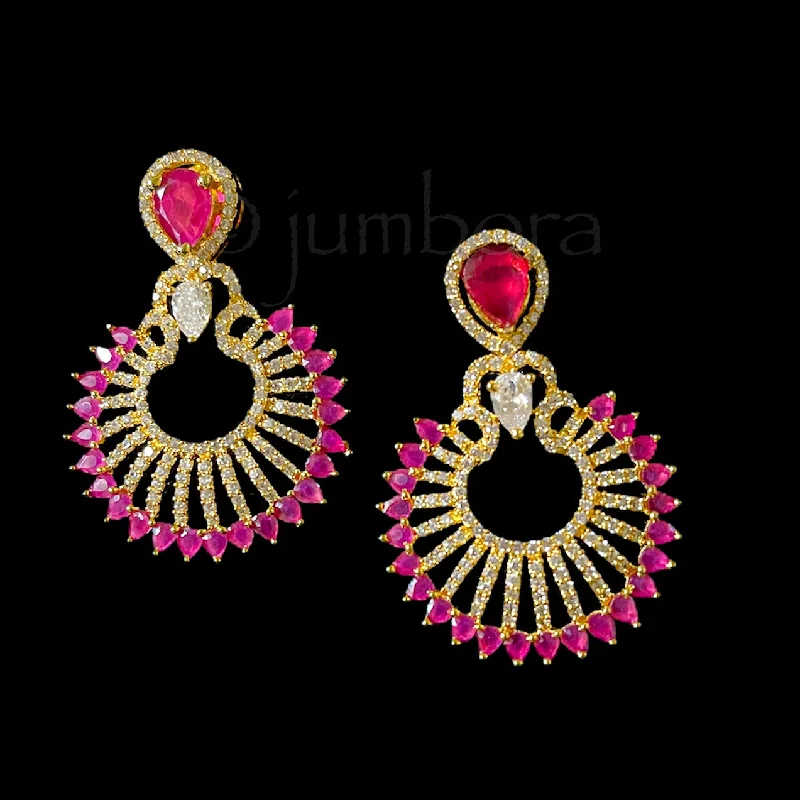 designer earrings for women -Ruby Red & White AD Zircon (CZ) Chandbali Earring