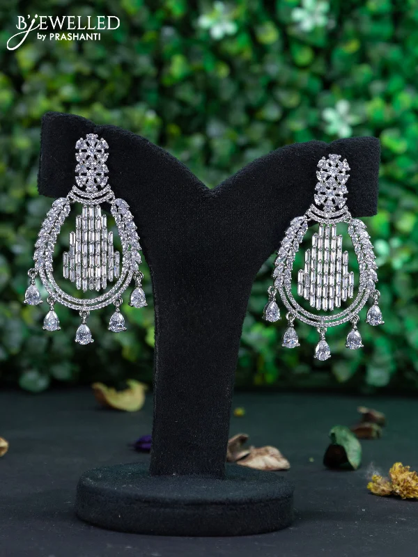 fashion-forward earrings for women -Zircon earring with cz stones and hangings