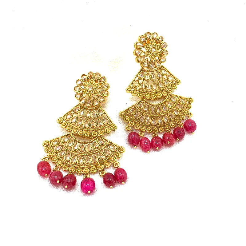 trendy earrings for women -Bold and Beautiful Long Antique Earring with Champagne stones and Ruby beads