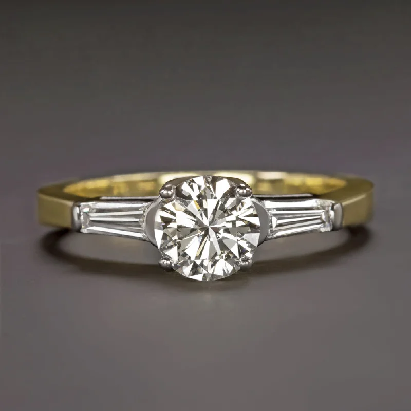 engagement rings with diamonds -VERY GOOD CUT DIAMOND 18k ENGAGEMENT RING I SI1-SI2 ROUND GOLD TAPERED BAGUETTE