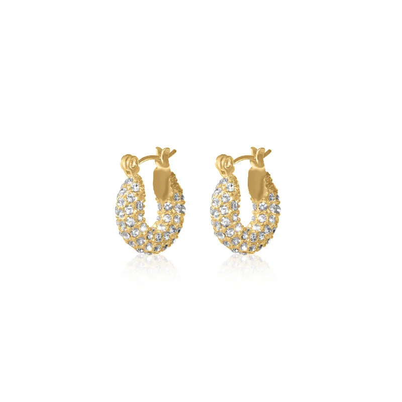 stud earrings for women -Diamond Paved Hoops