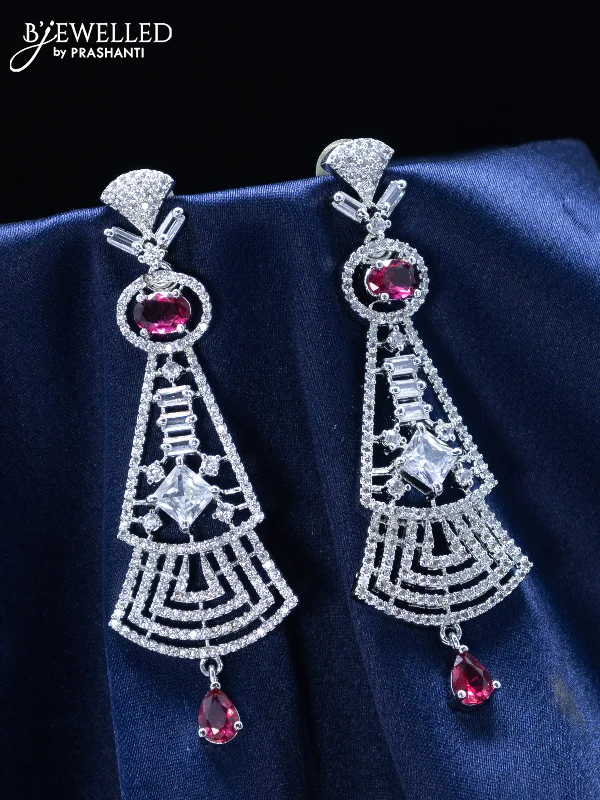 trendy earrings for women -Zircon earrings witn ruby and cz stones