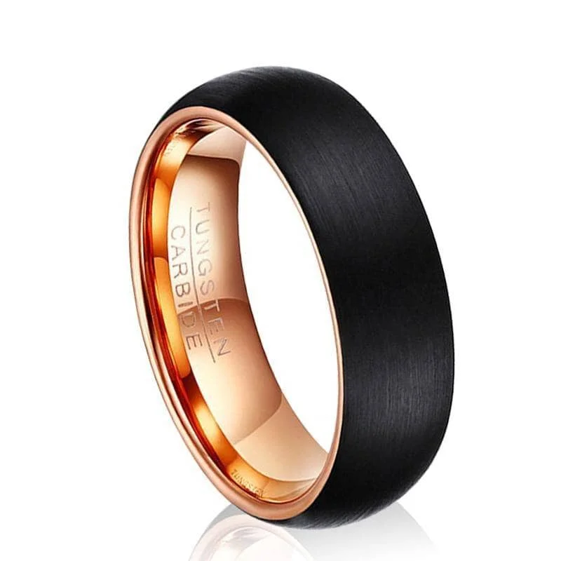 6mm Classic Black & Rose Gold Dome Tungsten Women's Wedding Band