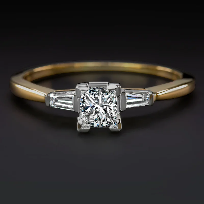 matching engagement rings -PRINCESS CUT DIAMOND ENGAGEMENT RING F SI2 1/2 CARAT YELLOW GOLD NATURAL CLASSIC