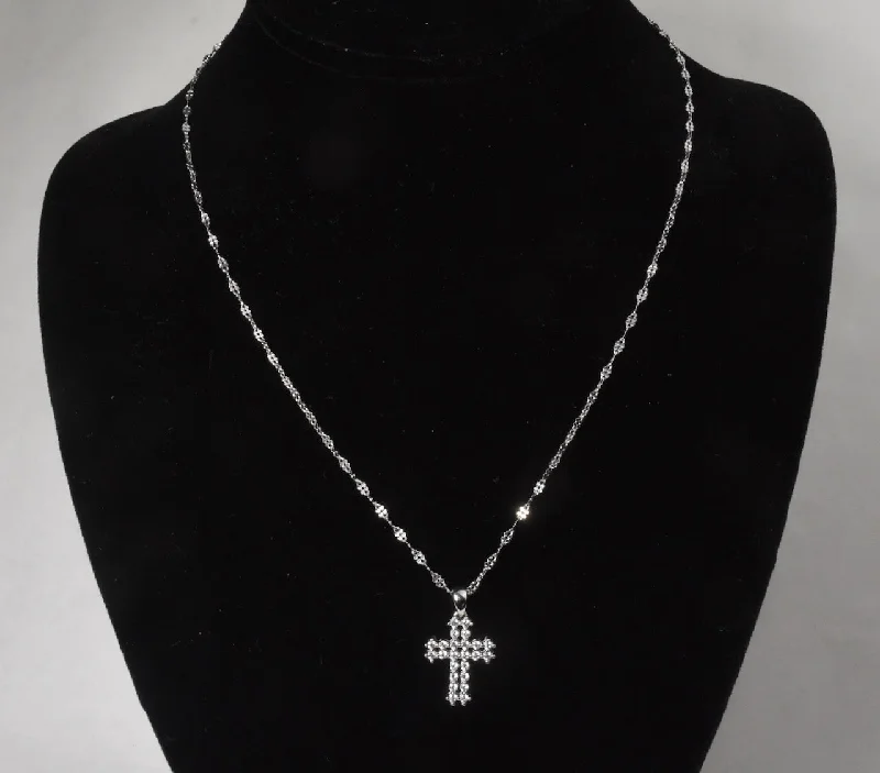 celestial necklaces for women -Sterling Silver Cubic Zirconia Crucifix Pendant on Milor Sterling Silver Twisted Rope Link Chain Necklace