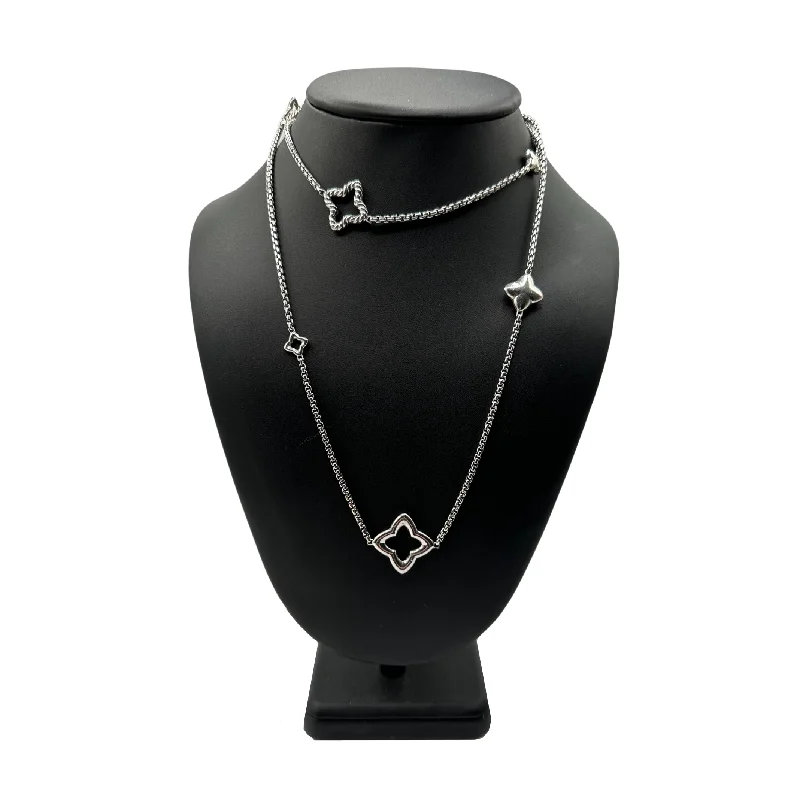 contemporary necklaces for women -Vintage David Yurman Sterling Silver Quatrefoil Box Chain Necklace