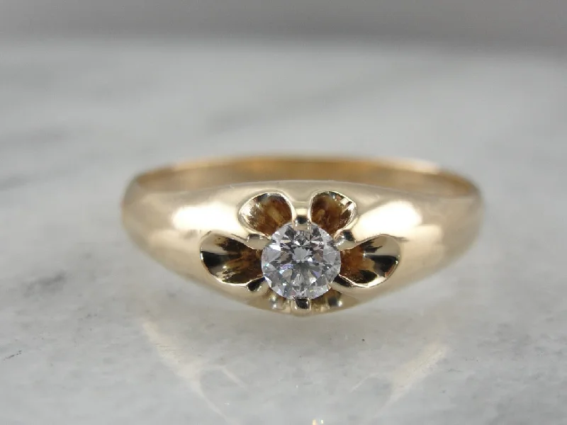 women’s solitaire engagement rings -Antique Diamond Engagement Ring in Belcher Setting