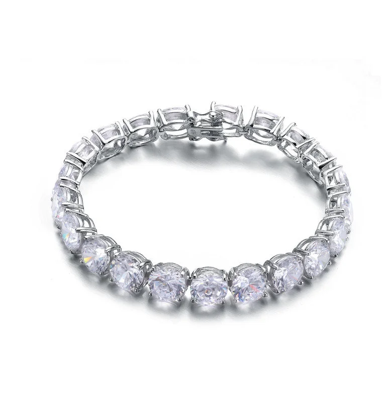 designer engagement rings for women -Sterling Silver White Gold Plated with Dazzling Clear Cubic Zirconia Tennis Bracelet