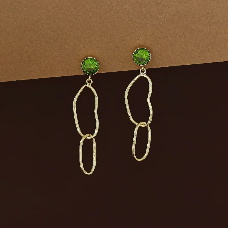 intricate earrings for women -Golden Dangle Glossy Stone Earring