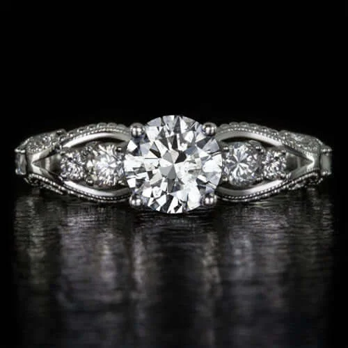 diamond cluster engagement rings -1.66ct F SI DIAMOND ENGAGEMENT RING VINTAGE STYLE VERY GOOD ROUND CUT WHITE GOLD