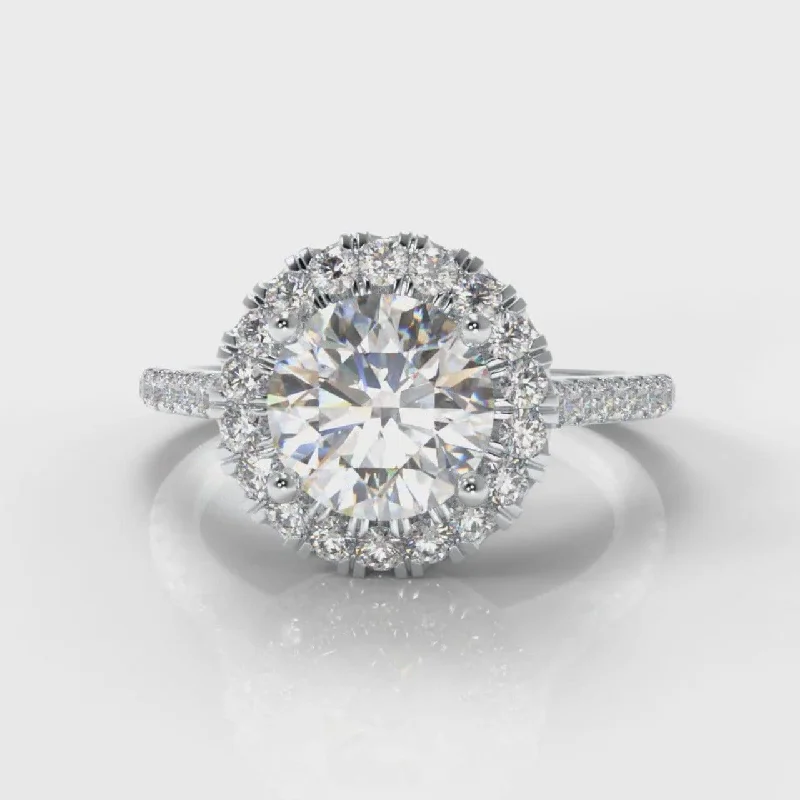 women’s oval engagement rings -Petite Micropavé Round Brilliant Cut Diamond Halo Engagement Ring