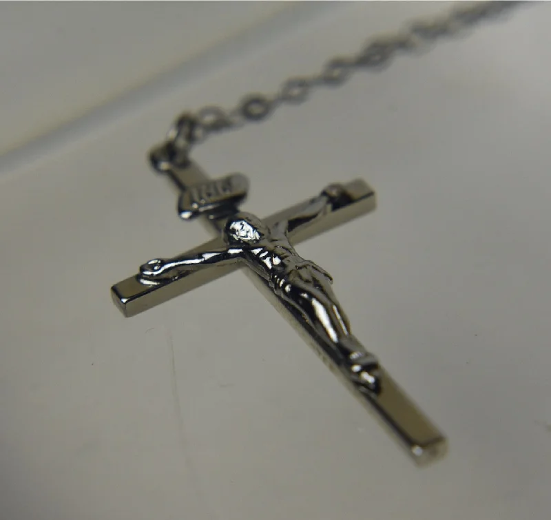 vintage gold necklaces for women -Sterling Silver Crucifix on Sterling Silver Chain Necklace