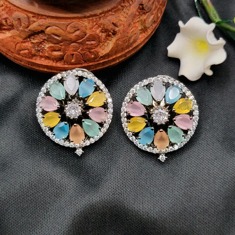 women’s large stud earrings -Multicolor Victorian AD Zircon Stud Earring