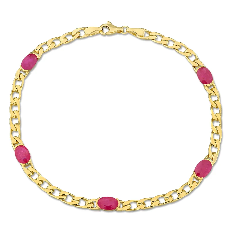 women’s wedding bands -Mimi & Max 3ct TGW Oval-cut Ruby Curb Link Station Bracelet in 10k Yellow Gold - 7.5 in.