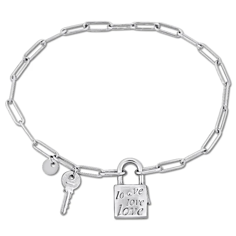 wedding rings for women -Mimi & Max Paper Clip Link Charm Bracelet w/Lock and Key Clasp in Sterling Silver - 7.5 in.