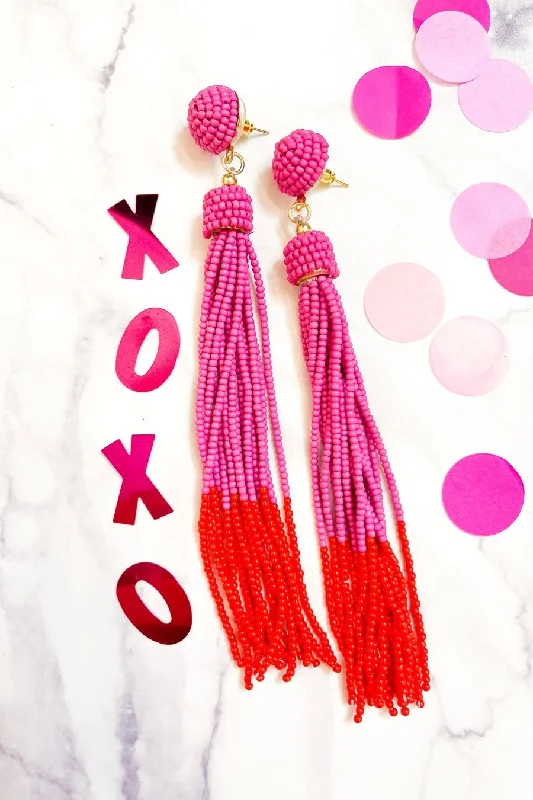 bridal stud earrings for women -Love Story Beaded Tassel Earrings