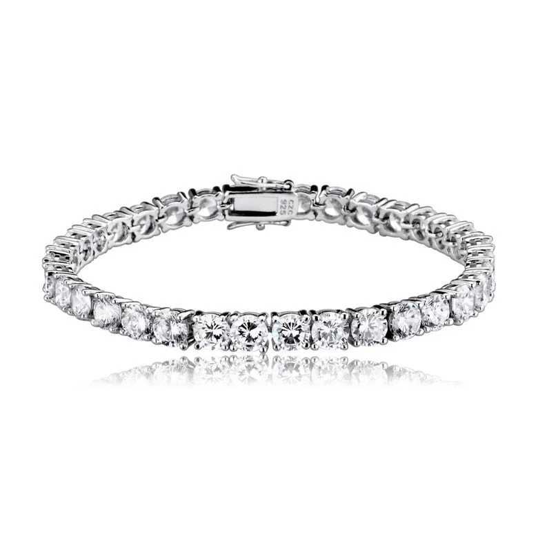 silver eternity rings for women -Sterling Silver White Gold Plated with 5mm Round Prong Set Cubic Zirconia Tennis Bracelet