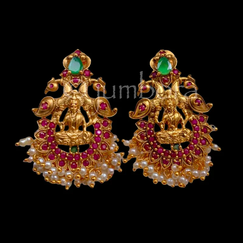 turquoise earrings for women -Lakshmi Matte Gold Ruby Green stud Earring