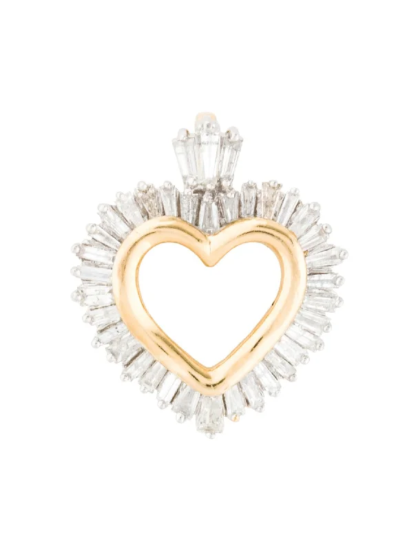 stacked necklaces for women -Stunning Estate 14K White Gold Baugette Diamond Heart Pendant Necklace Slide