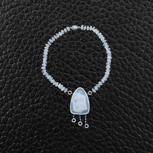 lucky charm necklaces for women -Quartz Slice Necklace with Moonstones & Diamonds