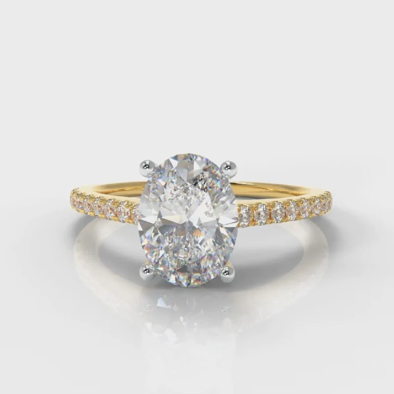 platinum diamond engagement rings -Petite Micropavé Oval Diamond Engagement Ring - Yellow Gold