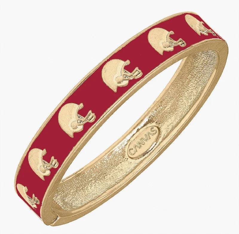 luxury gold bracelets -Women's Game Day Enamel Football Helmet Hinge Bangle In Red