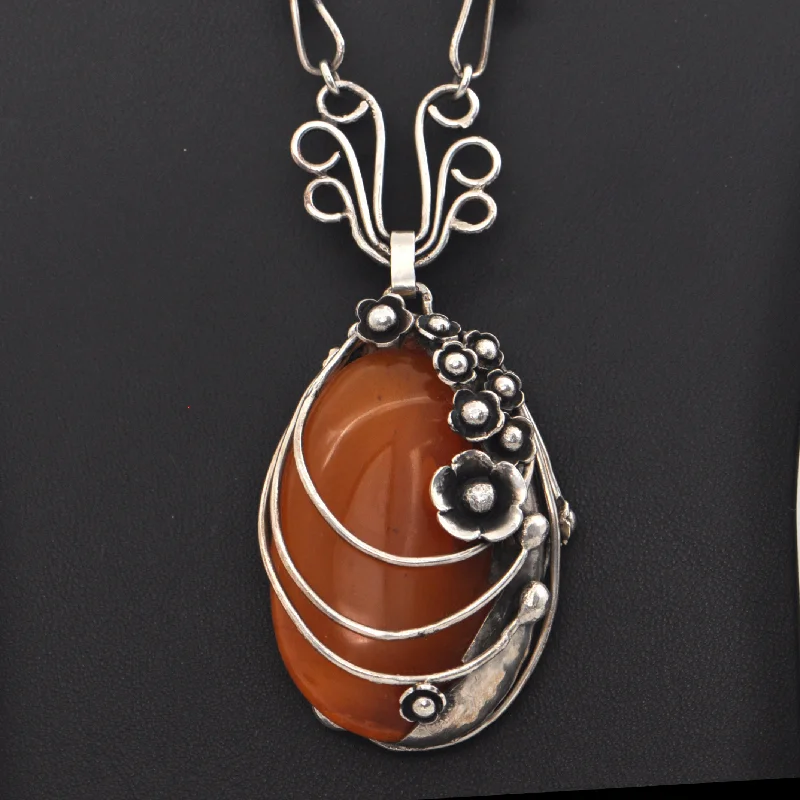 lucky charm necklaces for women -Vintage Butterscotch Amber Sterling Necklace