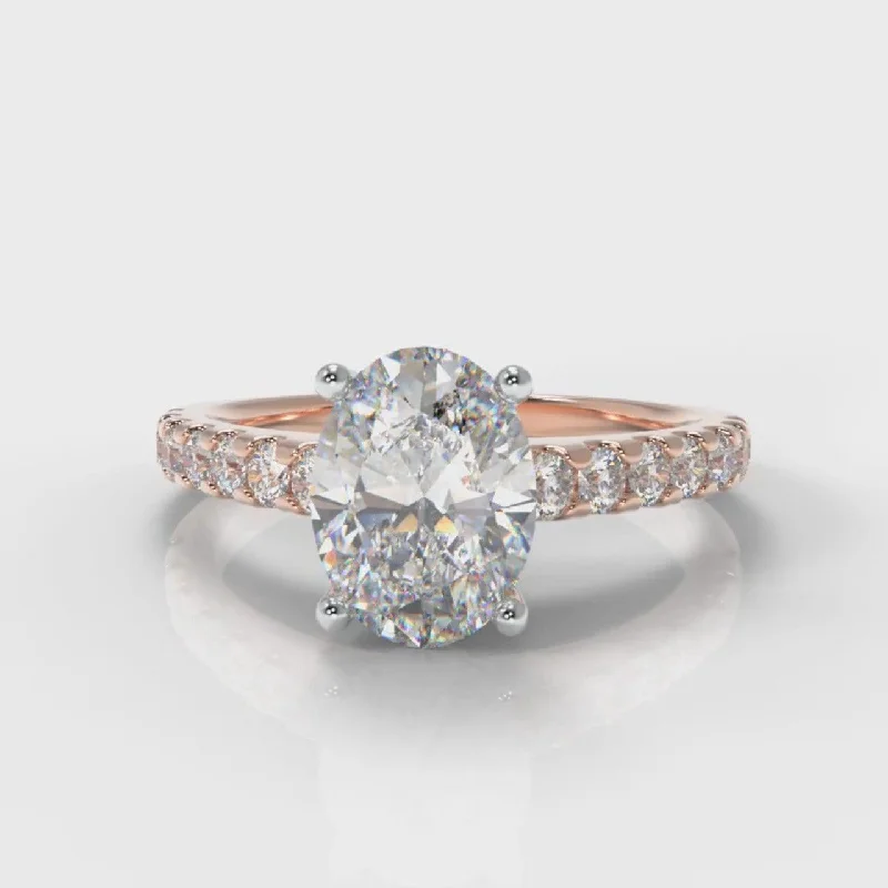 designer engagement rings -Carrée Micropavé Oval Diamond Engagement Ring - Rose Gold