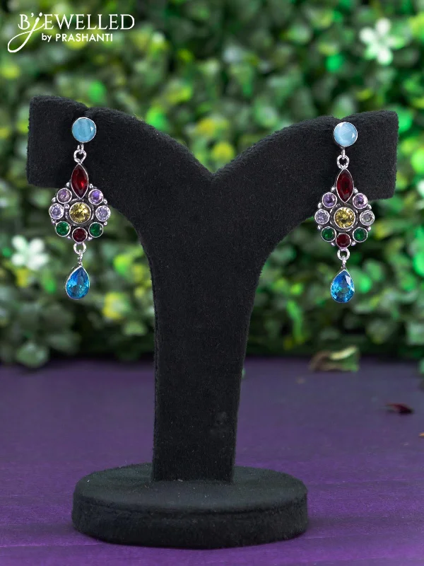 rose gold earrings for women -Oxidised earring with multi colour stones and hanging