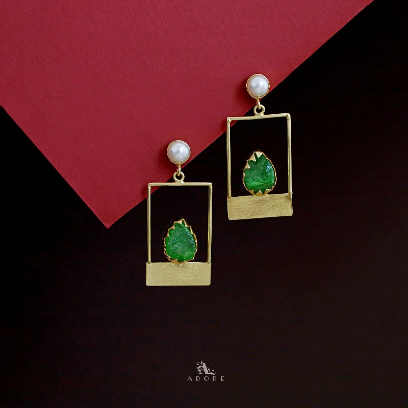 designer earrings for women -Golden Box And Drop Dyed Stone Pearl Earring