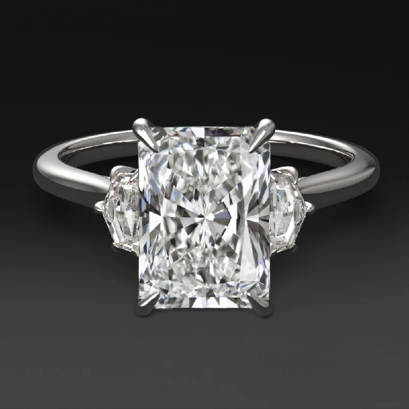 custom sapphire engagement rings -2ct LAB CREATED DIAMOND ENGAGEMENT RING 3 STONE RADIANT CADILLAC CUT WHITE GOLD