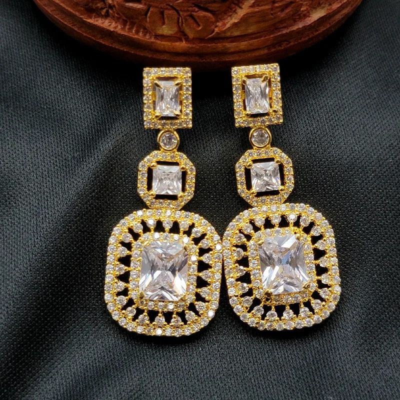 trendy gold earrings for women -Square White Zircon AD (CZ) stone Earring