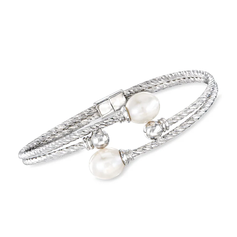 adjustable rings for women -Ross-Simons 7-8mm Cultured Pearl Cuff Bracelet in Sterling Silver