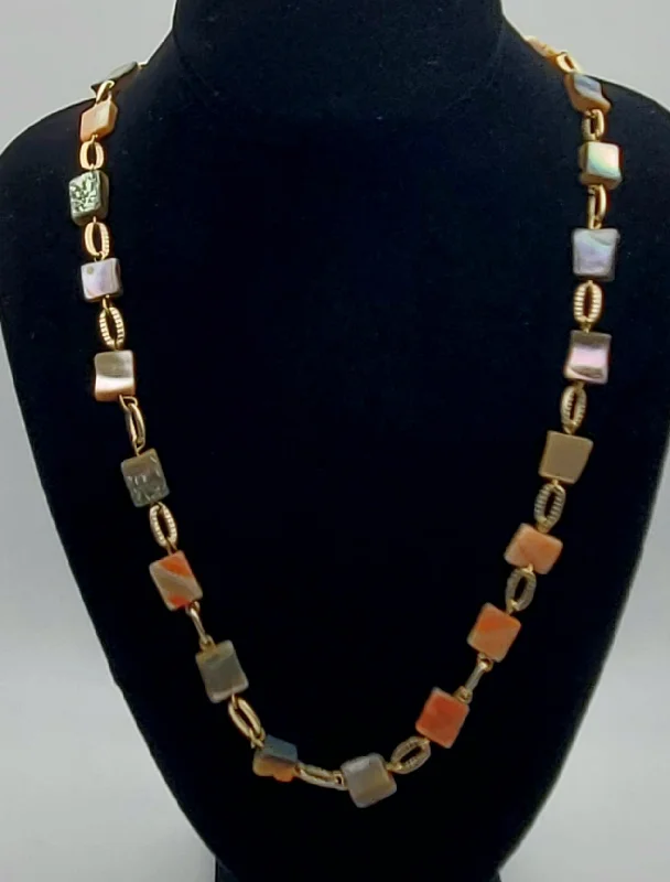 adjustable necklaces for women -Abalone Shell Gold Tone Chain Necklace - 26"