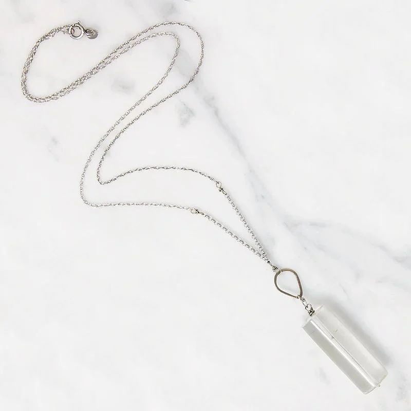 double chain necklaces for women -Quartz Crystal Cylinders & White Gold Necklace by brunet