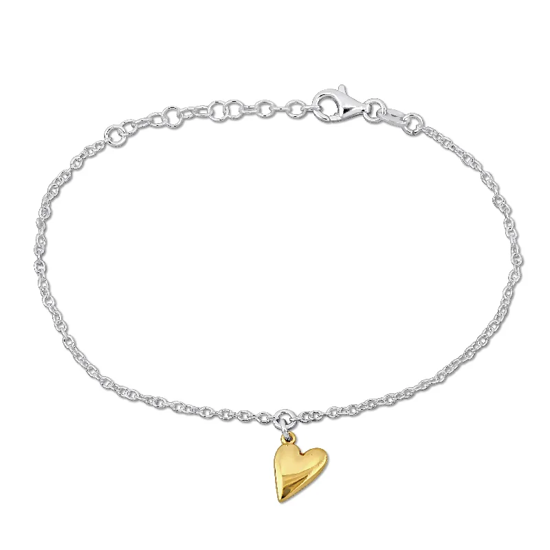 engagement rings for women -Mimi & Max Yellow Heart Charm Bracelet on Cable Chain in Sterling Silver - 7+1 in.