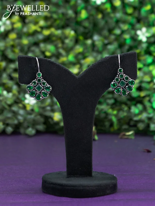 luxury earrings for women -Oxidised hanging type earring with emerald stones