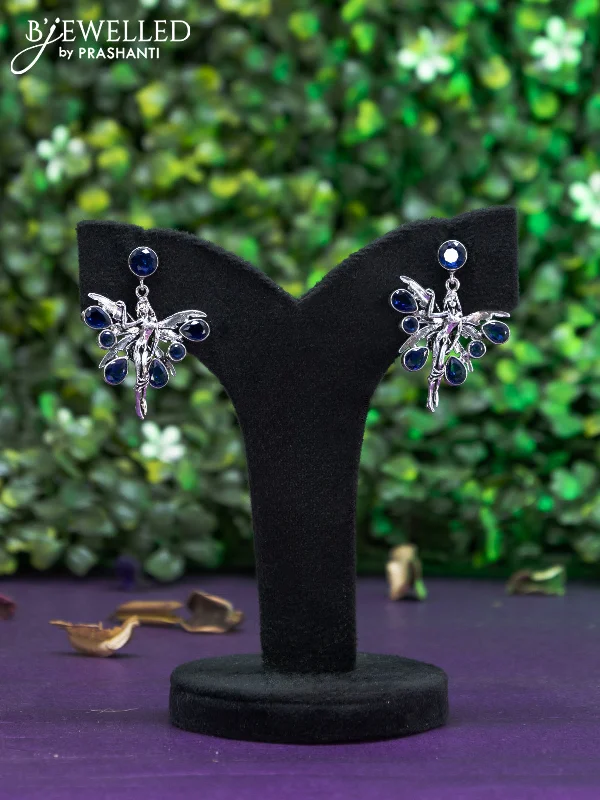 silver hoop earrings for women -Oxidised earring butterfly design with sapphire stones