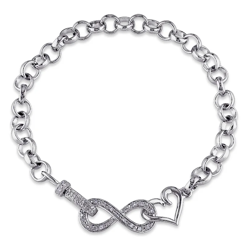 engraved rings for women -Mimi & Max 1/10ct TW Diamond Infinity Heart Bracelet in Sterling Silver