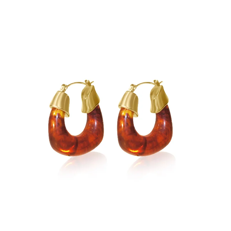 classic gold hoop earrings -Brown Resin Earrings