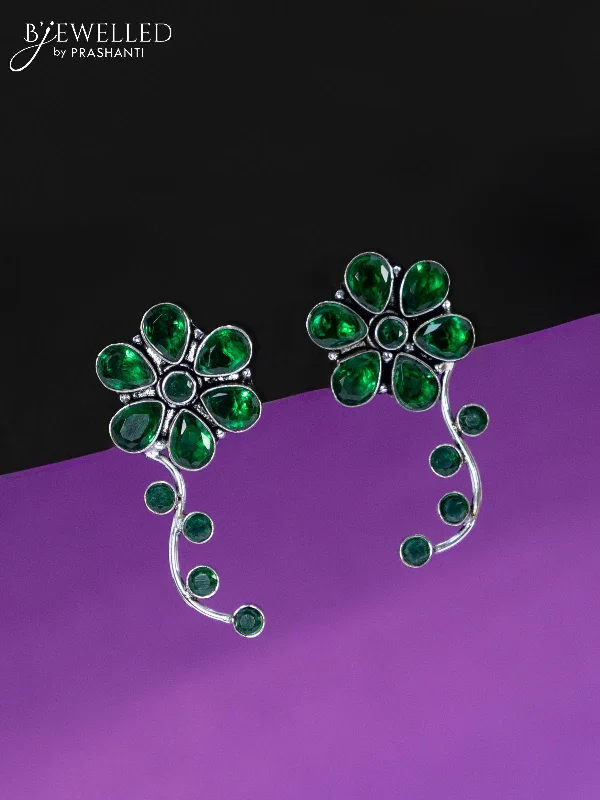 personalized diamond earrings -Oxidised earrings floral design with emerald stones