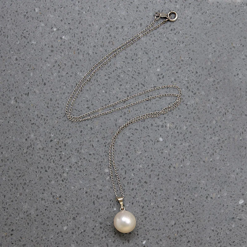 layered necklaces for women -White Gold & Creamy Cultured Pearl Solitaire Necklace