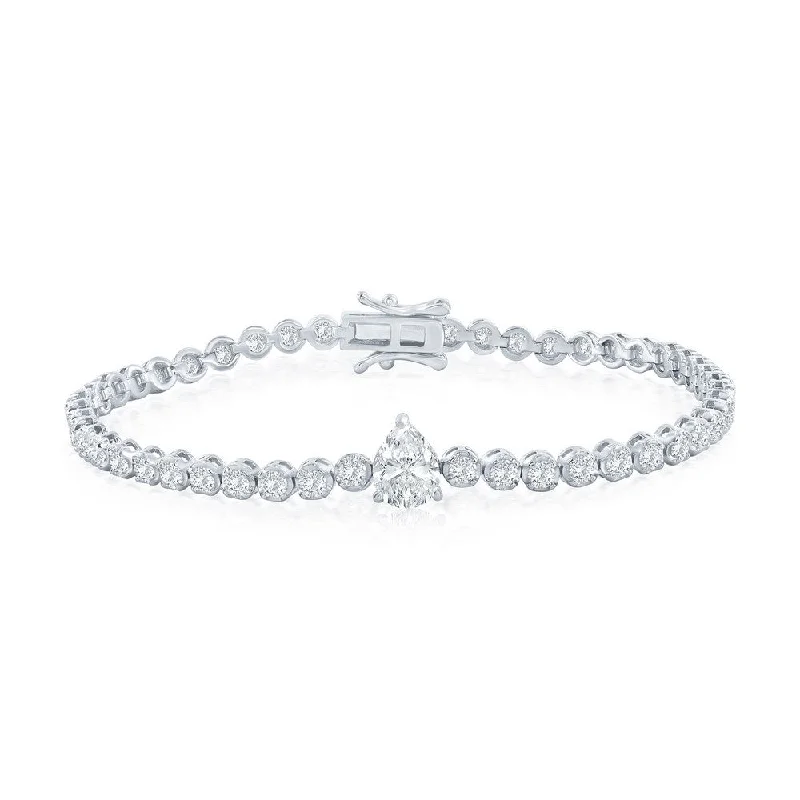 women’s cubic zirconia rings -Sterling Silver, Pearshaped & Round CZ Tennis Bracelet