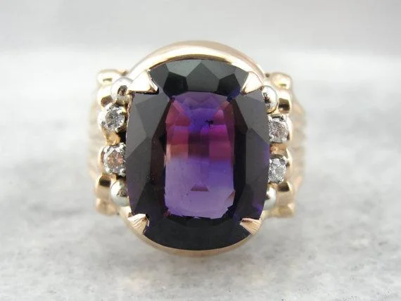 Amethyst Retro Era Rose Gold and Diamond Cocktail Ring