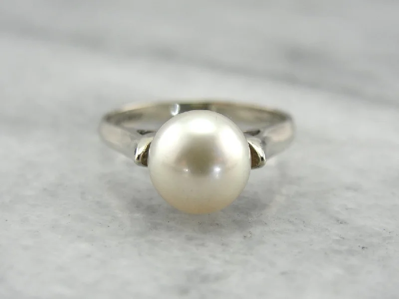 June Birthstone, Pearl Solitaire Cocktail Ring