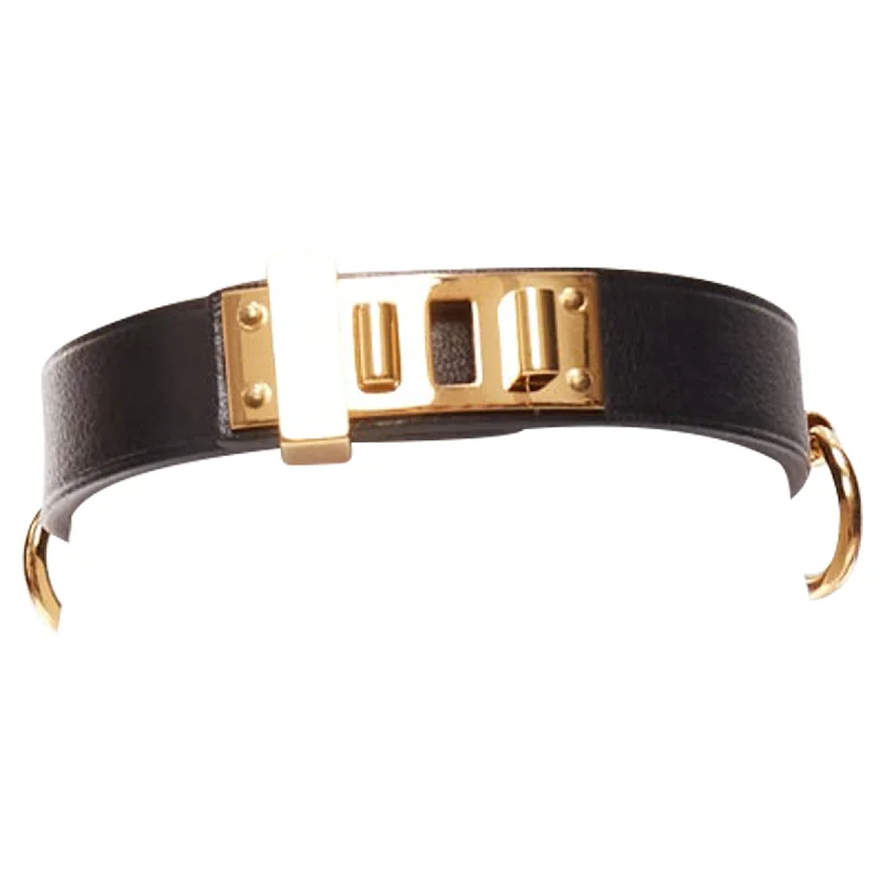 stylish rings for women -Hermes Mini Dog Anneaux Gold Ring Smooth Leather Lockette Bracelet