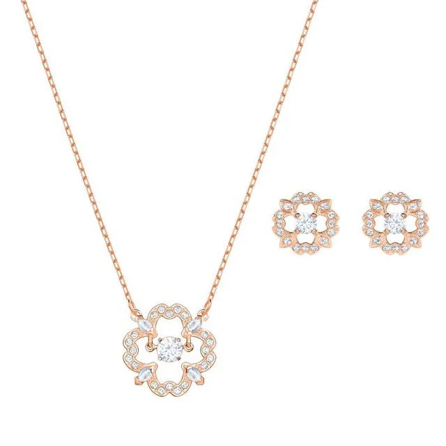 choker necklaces for women -Swarovski Sparkling Dance Flower Rose Gold-Tone Necklace and Earring Set