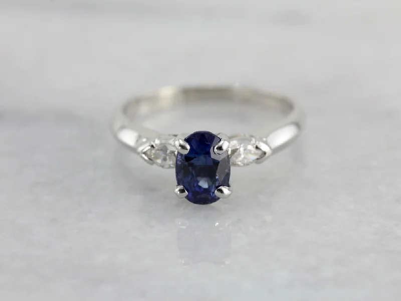 gold band engagement rings -Lovely Sapphire and Diamond Engagement Ring