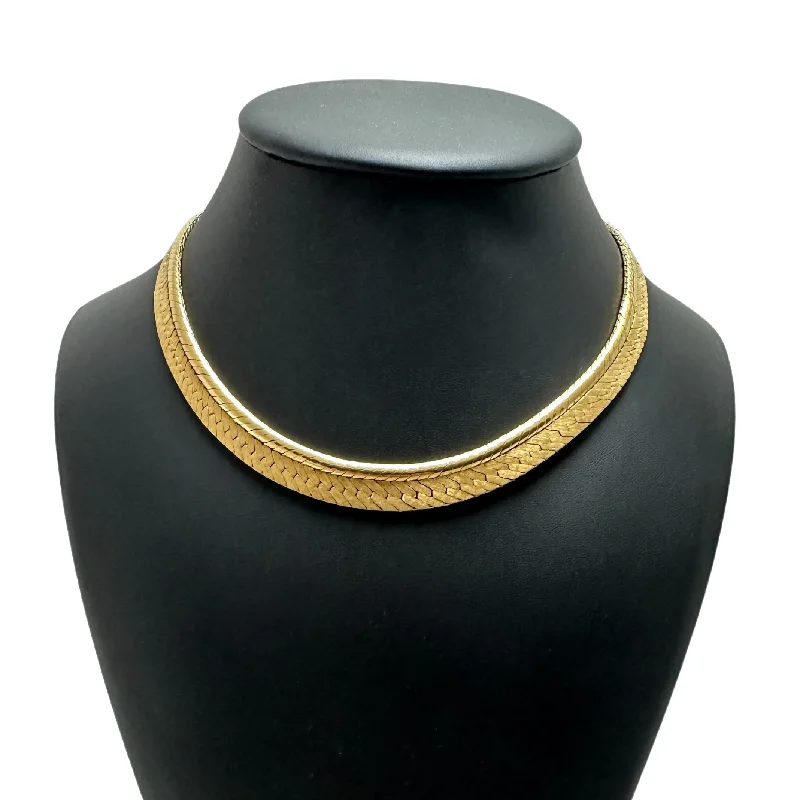 simple necklaces for women -Vintage "Spitzer & Fuhrman" German Slightly Graduated 18k Gold Herringbone and Snake Link Necklace